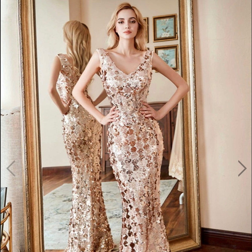 Fishtail Rose Gold Sequin Dresses for Women